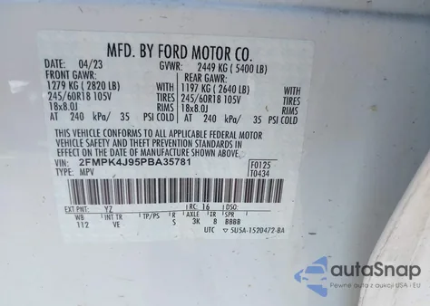 2023 Ford Edge Sel from USA, damaged, VIN 2FMPK4J95PBA35781